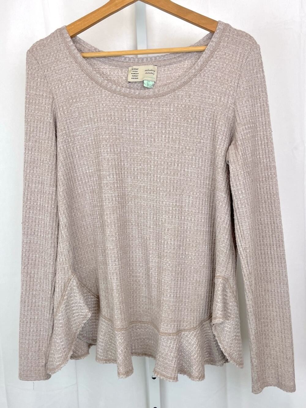 SATURDAY SUNDAY Anthropologie Wendy Waffle Knit Thermal Long Sleeve Top Beige M